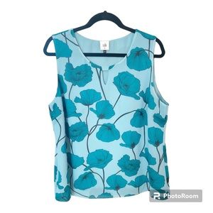 #3278 - CAbi Teal Poppy Top - Women’s Pacific Blue Sleeveless Blouse